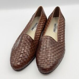 Trotters Womens 10WW Liz Woven Leather Slip On Loafer Brown 51-580 Shoes EUC